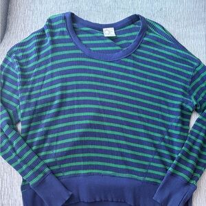 Aerie Blue and Green Striped Crew Neck Sweater